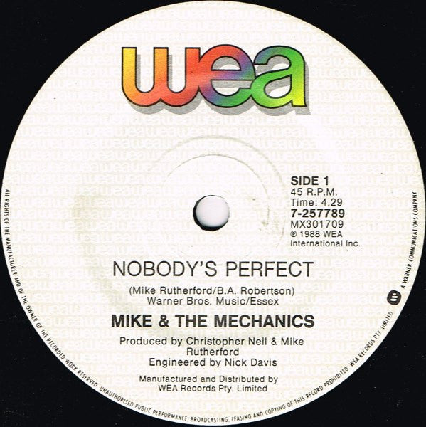 Mike & The Mechanics – Nobody's Perfect 7" vinyl record, image 3 of 4