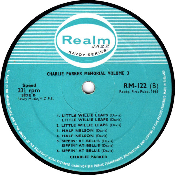 Charlie Parker – Charlie Parker Memorial Volume Three LP vinyl record, image 4 of 4