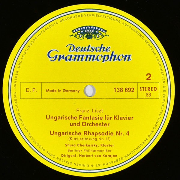 Franz Liszt, Shura Cherkassky, Berliner Philharmoniker, Herbert Von Karajan – Mazeppa · Ungarische Fantasie · Ungarische Rhapsodien 4 Und 5 LP vinyl record, image 4 of 4