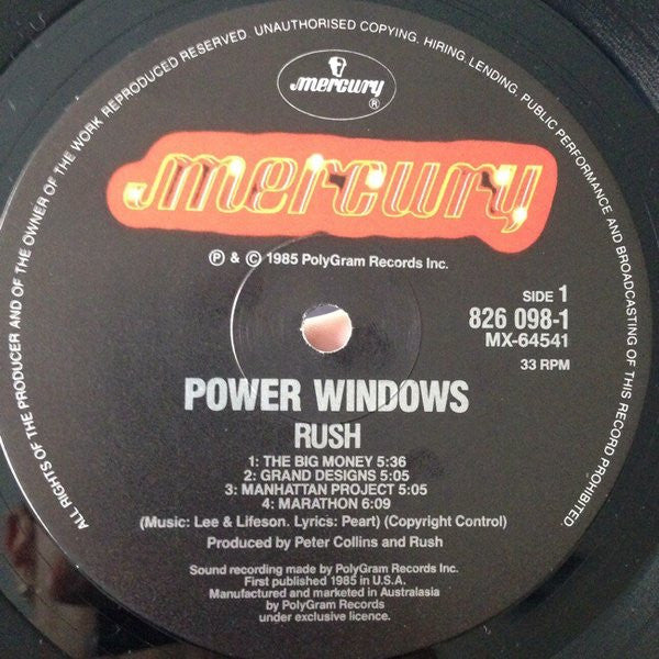 Rush – Power Windows LP vinyl record, image 6 of 7
