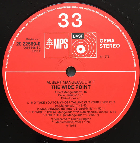 Albert Mangelsdorff, Elvin Jones, Palle Danielsson – The Wide Point LP vinyl record, image 4 of 4
