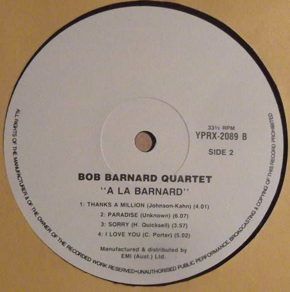 The Bob Barnard Quartet – A La Barnard LP vinyl record, image 5 of 7