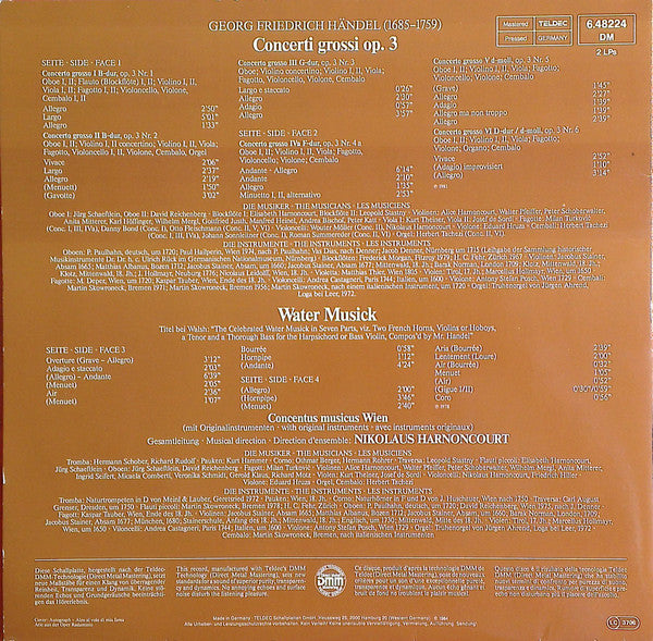 Georg Friedrich Händel, Concentus Musicus Wien, Nikolaus Harnoncourt – Water Musick · 6 Concerti Grossi Op. 3 (2xLP) LP vinyl record, image 4 of 8