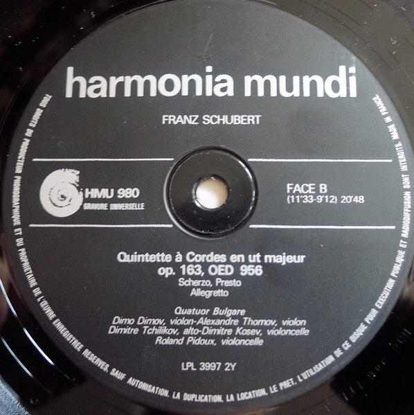 Franz Schubert, The Dimov Bulgarian State Quartet, Roland Pidoux – Quintette À Cordes En Ut Majeur Op. 163 D.956 LP vinyl record, image 4 of 6
