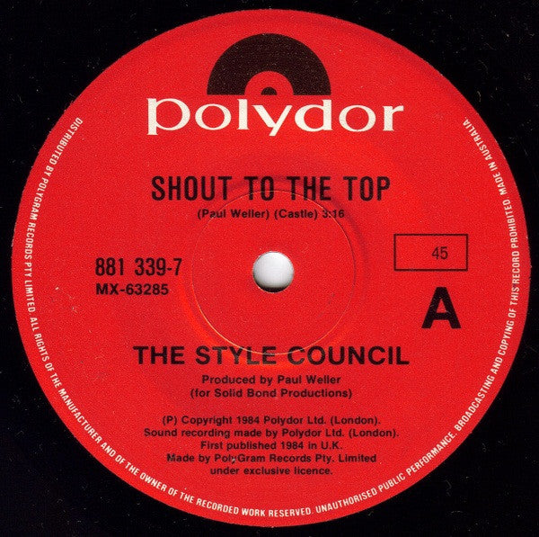 The Style Council – Shout To The Top 7" vinyl record, image 1 of 2