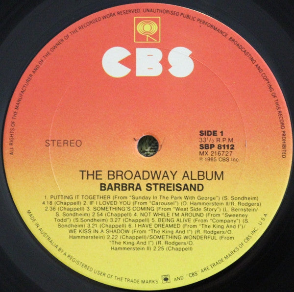 Barbra Streisand – The Broadway Album LP vinyl record, image 5 of 6