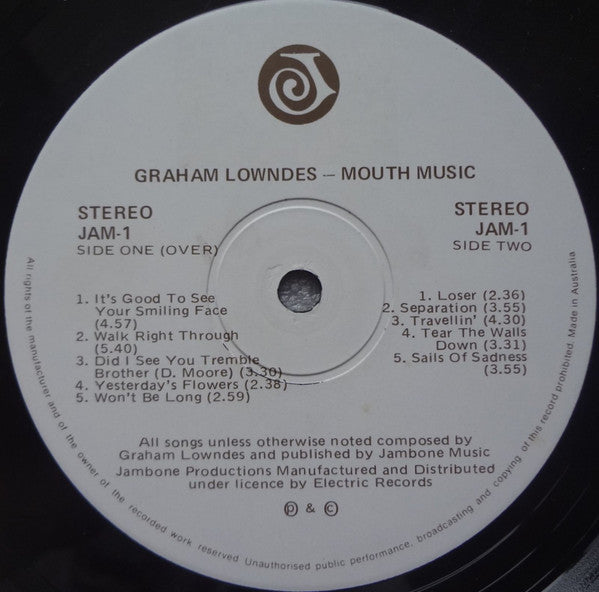 Graham Lowndes – Mouth Music LP vinyl record, image 3 of 4
