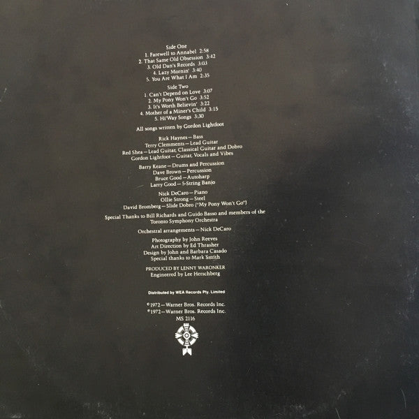 Gordon Lightfoot – Old Dan's Records LP vinyl record, image 2 of 4