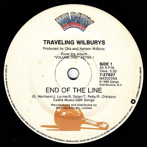 Traveling Wilburys – End Of The Line 7" vinyl record, image 1 of 2