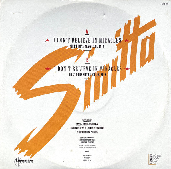 Sinitta – I Don't Believe In Miracles (Merlin's Magical Mix) 12" vinyl record, image 2 of 4