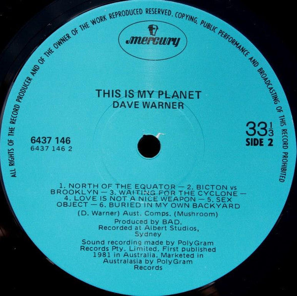 Dave Warner – This Is My Planet LP vinyl record, image 4 of 6