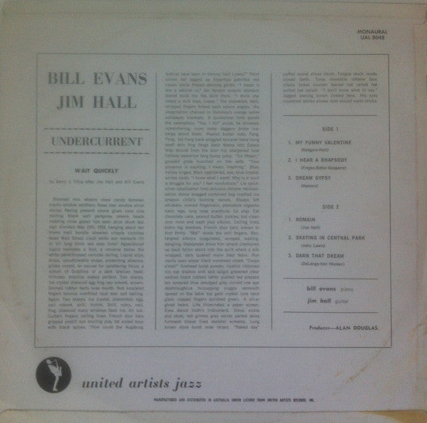 Bill Evans, Jim Hall – Undercurrent LP vinyl record, image 4 of 4