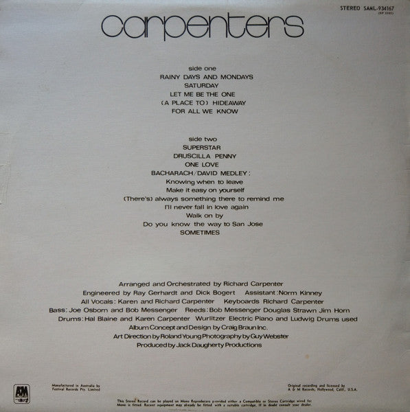 Carpenters – Carpenters LP vinyl record, image 2 of 4