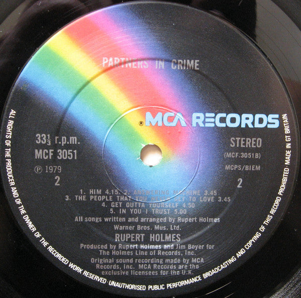 Rupert Holmes – Partners In Crime LP vinyl record, image 6 of 6