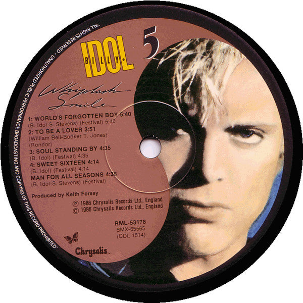 Billy Idol – Whiplash Smile LP vinyl record, image 4 of 6