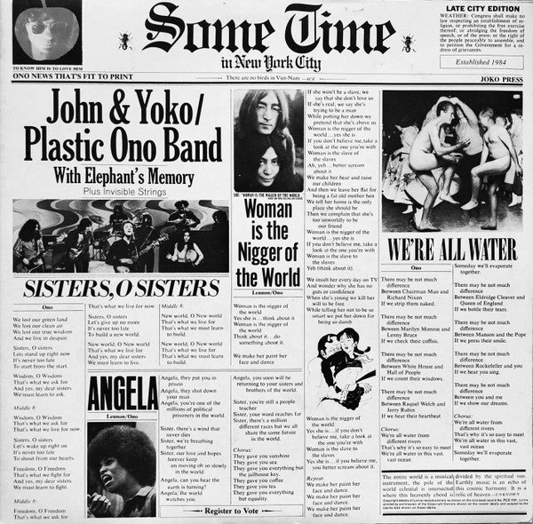 John Lennon & Yoko Ono, The Plastic Ono Band, Elephants Memory, Invisible Strings – Some Time In New York City (2xLP) LP vinyl record, image 1 of 9