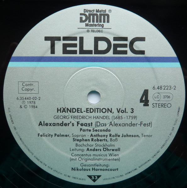 Georg Friedrich Händel, Felicity Palmer, Anthony Rolfe Johnson, Stephen Roberts, Stockholm Bach Choir, Concentus Musicus Wien, Nikolaus Harnoncourt – Alexander's Feast (2xLP) LP vinyl record, image 8 of 8