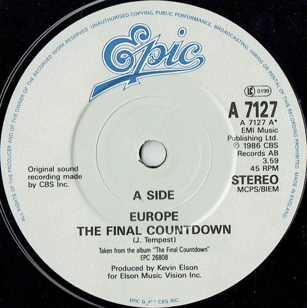 Europe – The Final Countdown b/w Broken Wings 7" vinyl record, image 3 of 4