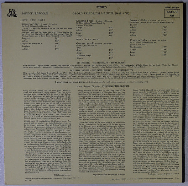 Georg Friedrich Händel, Concentus Musicus Wien – Concerti LP vinyl record, image 2 of 4