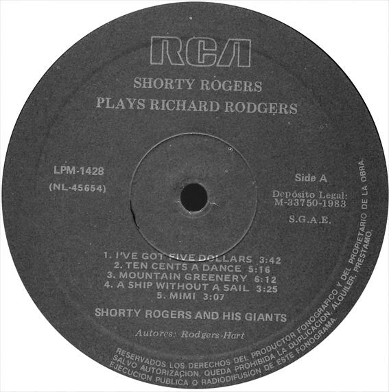 Shorty Rogers And His Giants – Shorty Rogers Plays Richard Rodgers LP vinyl record, image 3 of 4