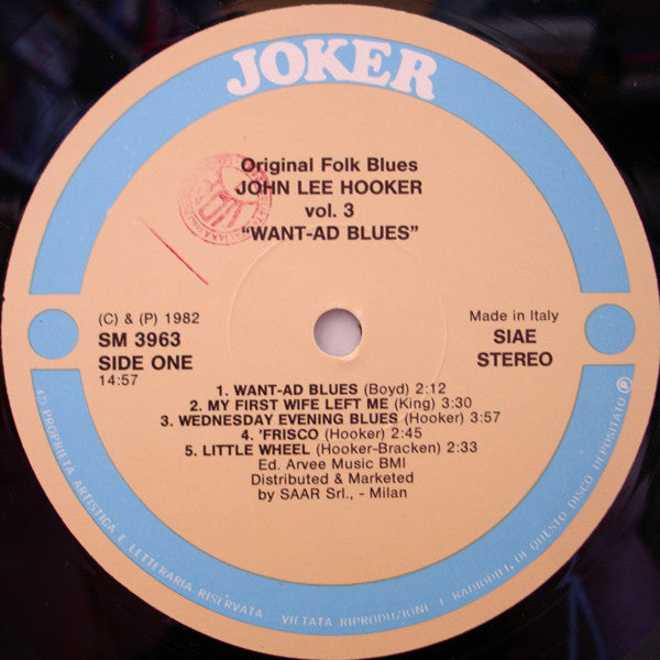 John Lee Hooker – Vol. 3 - Want-Ad Blues LP vinyl record, image 3 of 4