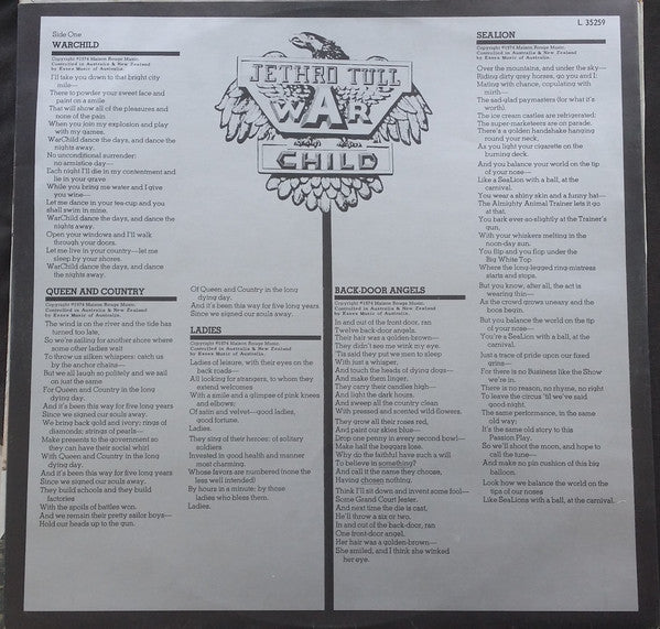 Jethro Tull – War Child LP vinyl record, image 3 of 6