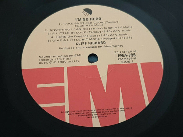 Cliff Richard – I'm No Hero LP vinyl record, image 3 of 4