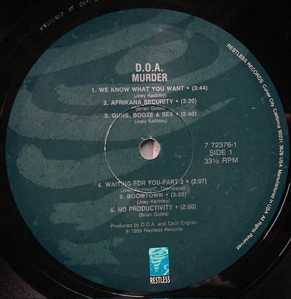 D.O.A. – Murder. LP vinyl record, image 3 of 5