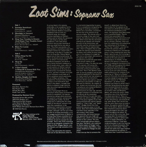 Zoot Sims – Soprano Sax LP vinyl record, image 2 of 4