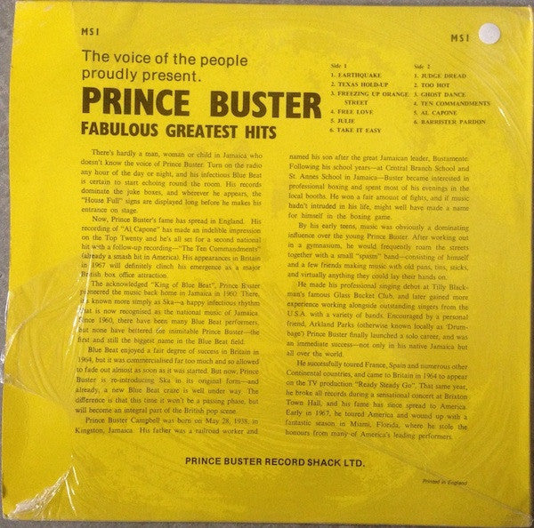 Prince Buster – Fabulous Greatest Hits LP vinyl record, image 2 of 3