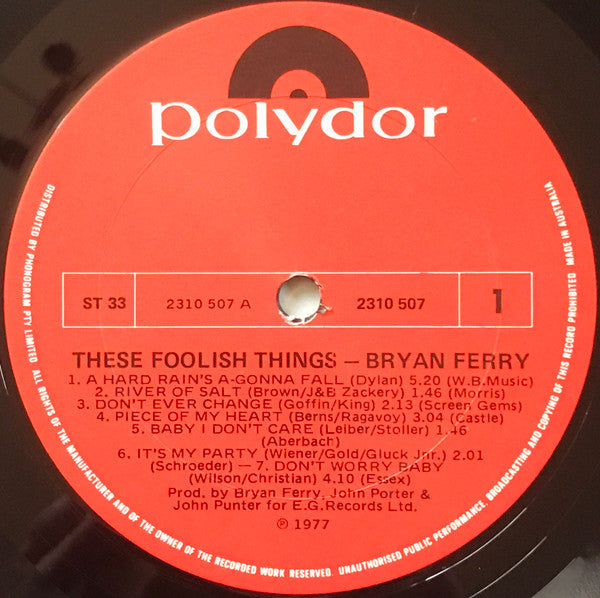 Bryan Ferry – These Foolish Things LP vinyl record, image 3 of 4