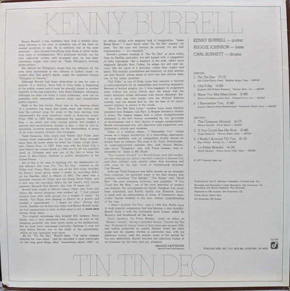 Kenny Burrell – Tin Tin Deo LP vinyl record, image 2 of 2