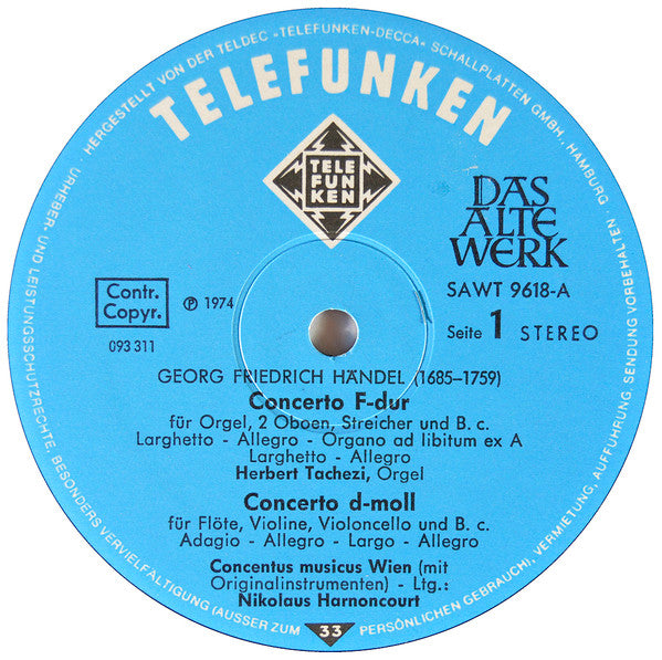 Georg Friedrich Händel, Concentus Musicus Wien – Concerti LP vinyl record, image 3 of 4