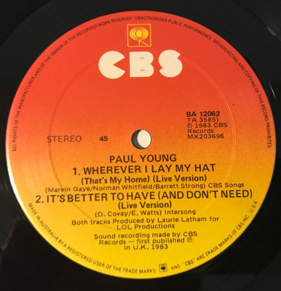Paul Young – Love Of The Common People (Extended Club Mix) 12" vinyl record, image 4 of 4