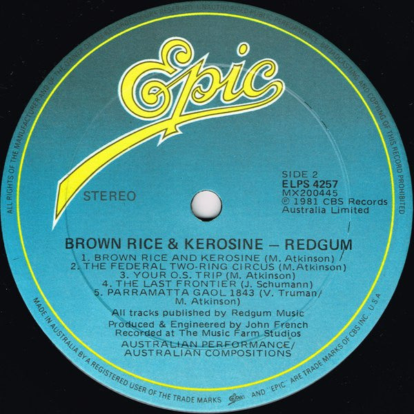Redgum – Brown Rice & Kerosine LP vinyl record, image 4 of 6
