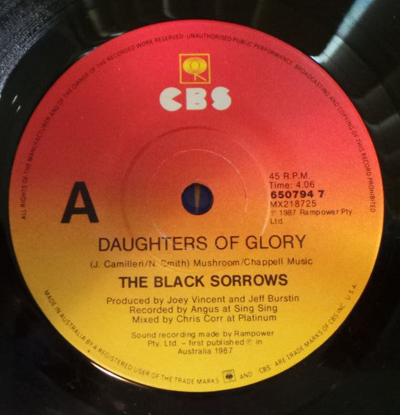 The Black Sorrows – Daughters Of Glory 7" vinyl record, image 1 of 2