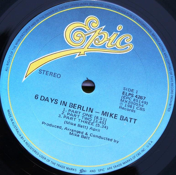 Mike Batt – Six Days In Berlin LP vinyl record, image 3 of 4