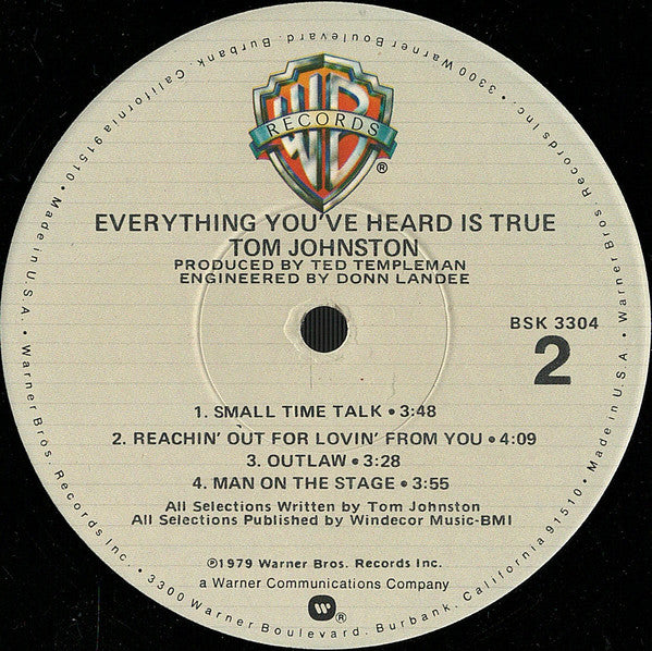 Tom Johnston – Everything You've Heard Is True LP vinyl record, image 4 of 4