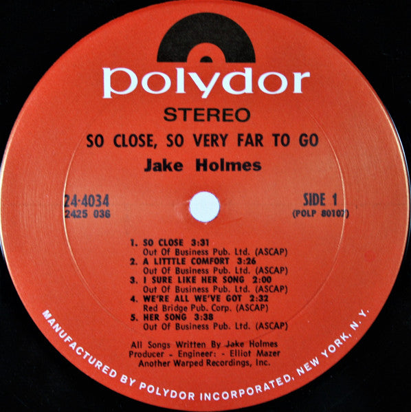Jake Holmes – So Close, So Very Far To Go LP vinyl record, image 3 of 6