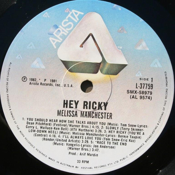 Melissa Manchester – Hey Ricky LP vinyl record, image 3 of 6