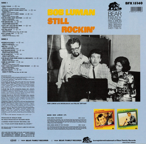 Bob Luman – Still Rockin' LP vinyl record, image 2 of 4