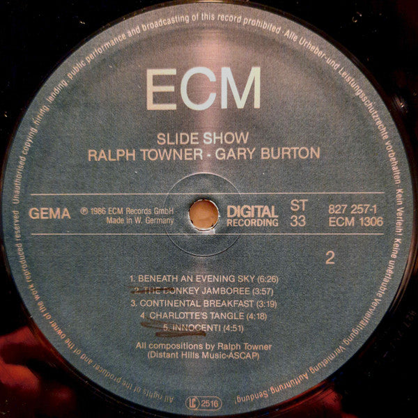 Ralph Towner, Gary Burton – Slide Show LP vinyl record, image 4 of 6