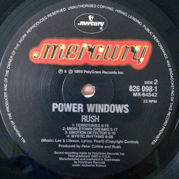 Rush – Power Windows LP vinyl record, image 7 of 7