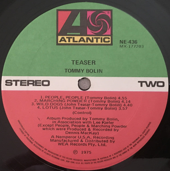 Tommy Bolin – Teaser LP vinyl record, image 4 of 4