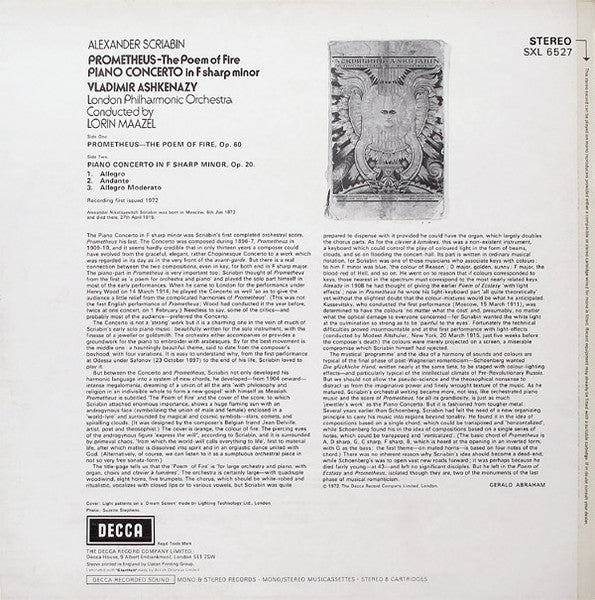 Alexander Scriabin, Vladimir Ashkenazy, London Philharmonic Orchestra, Lorin Maazel – Prometheus, Poem Of Fire / Piano Concerto In F Sharp Minor LP vinyl record, image 2 of 4