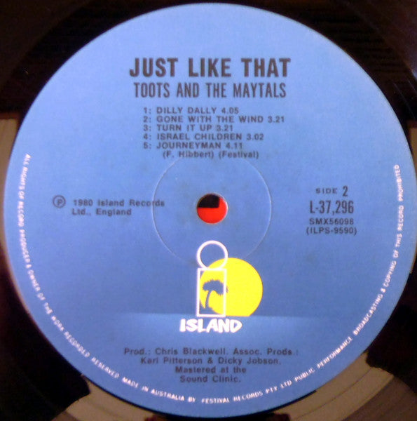 Toots & The Maytals – Just Like That LP vinyl record, image 4 of 4