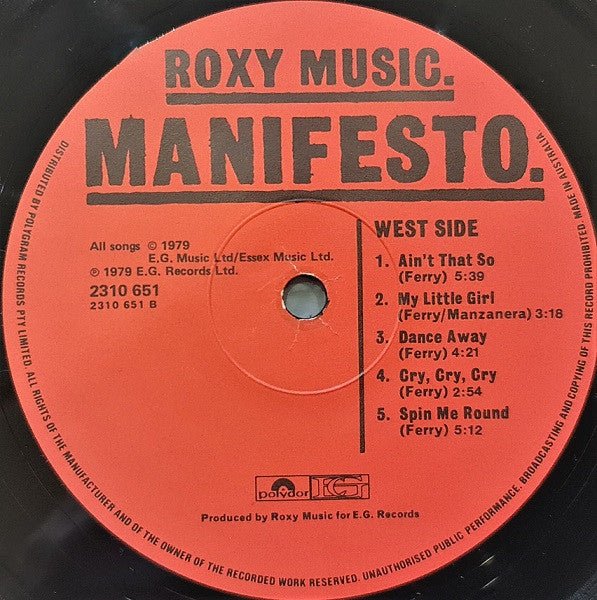 Roxy Music – Manifesto LP vinyl record, image 4 of 4