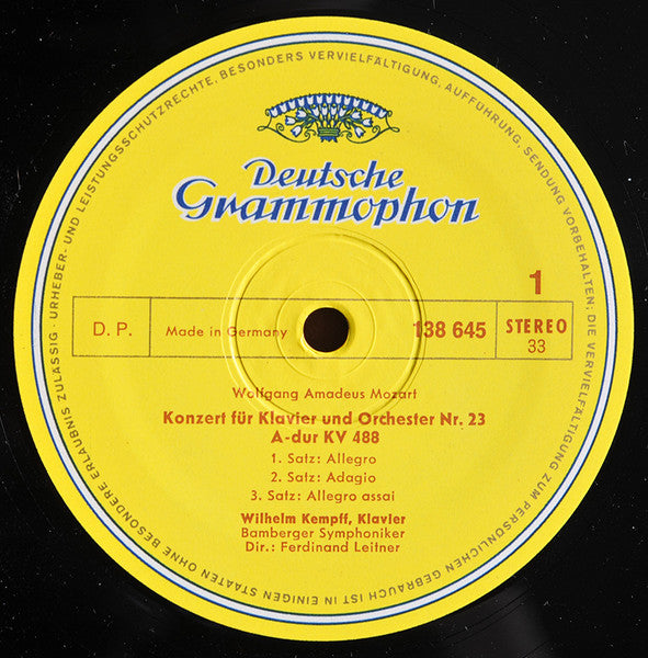Wolfgang Amadeus Mozart, Wilhelm Kempff, Bamberger Symphoniker, Ferdinand Leitner – Klavierkonzerte A-Dur KV 488 Und C-Moll KV 491 LP vinyl record, image 3 of 4