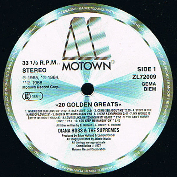 The Supremes – 20 Golden Greats LP vinyl record, image 3 of 5