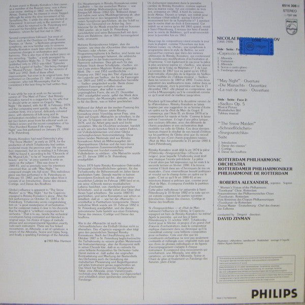 Nikolai Rimsky-Korsakov, Roberta Alexander, David Zinman, Rotterdams Philharmonisch Orkest – Capriccio Espagnõl / Legend Of Sadko, Op. 5 / May Night Overture • Die Mainacht-Ouvertüre / Snow Maiden Suite • Schneeflöckchen-Suite LP vinyl record, image 2 of 4